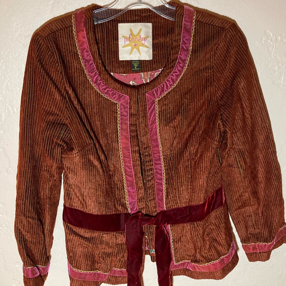 Reddish Brown Corduroy Jacket with Pink Accents